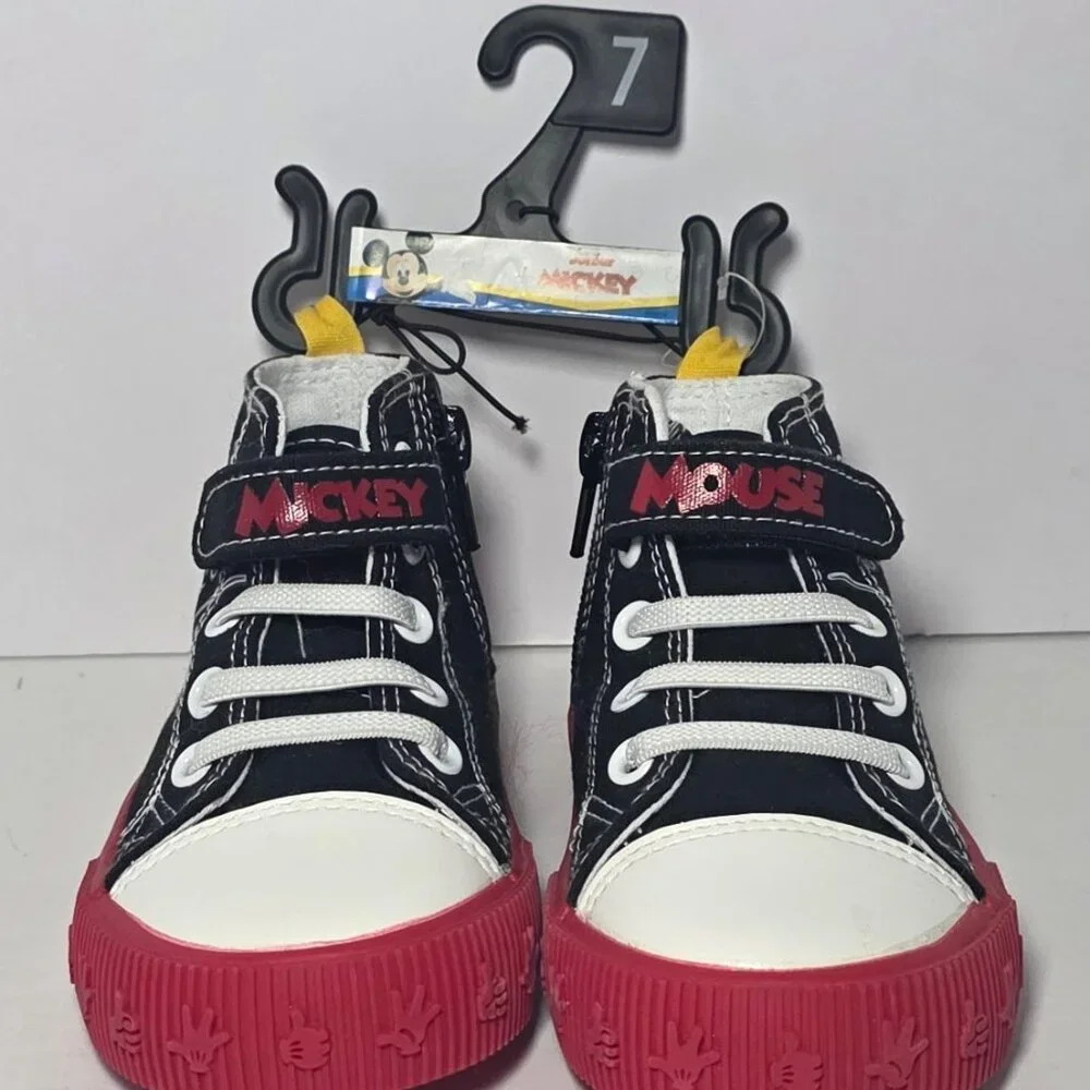 Disney Junior Toddler Boys Black and Red High Top Canvas Sneakers Size 7